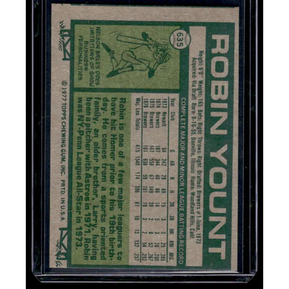 1977 Topps #635 Robin Yount EX Milwaukee Brewers Baseball Card Image 2