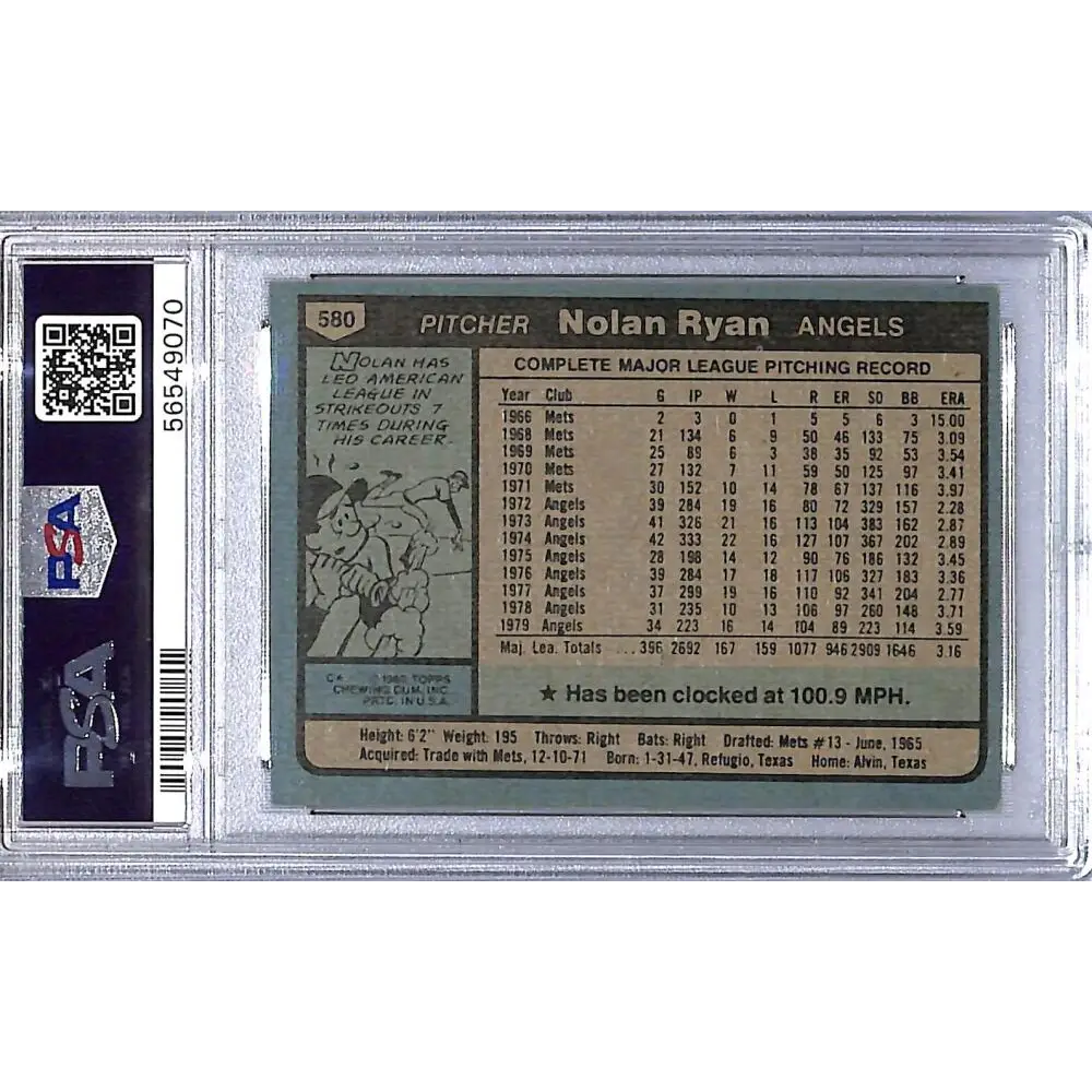 1980 Topps #580 Nolan Ryan PSA 6 EX-MT Angels  Image 2