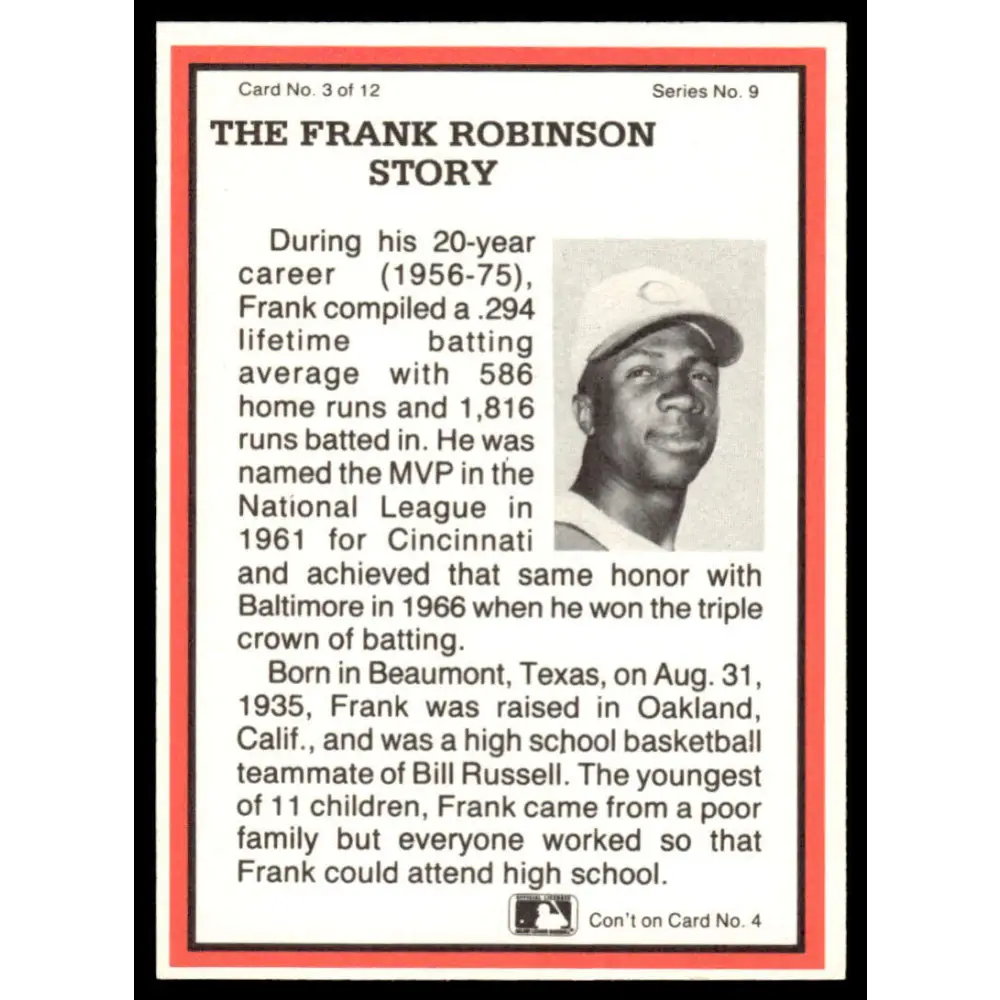1983 #3 Frank Robinson EX/NM Cincinnati Reds Baseball Card Image 2