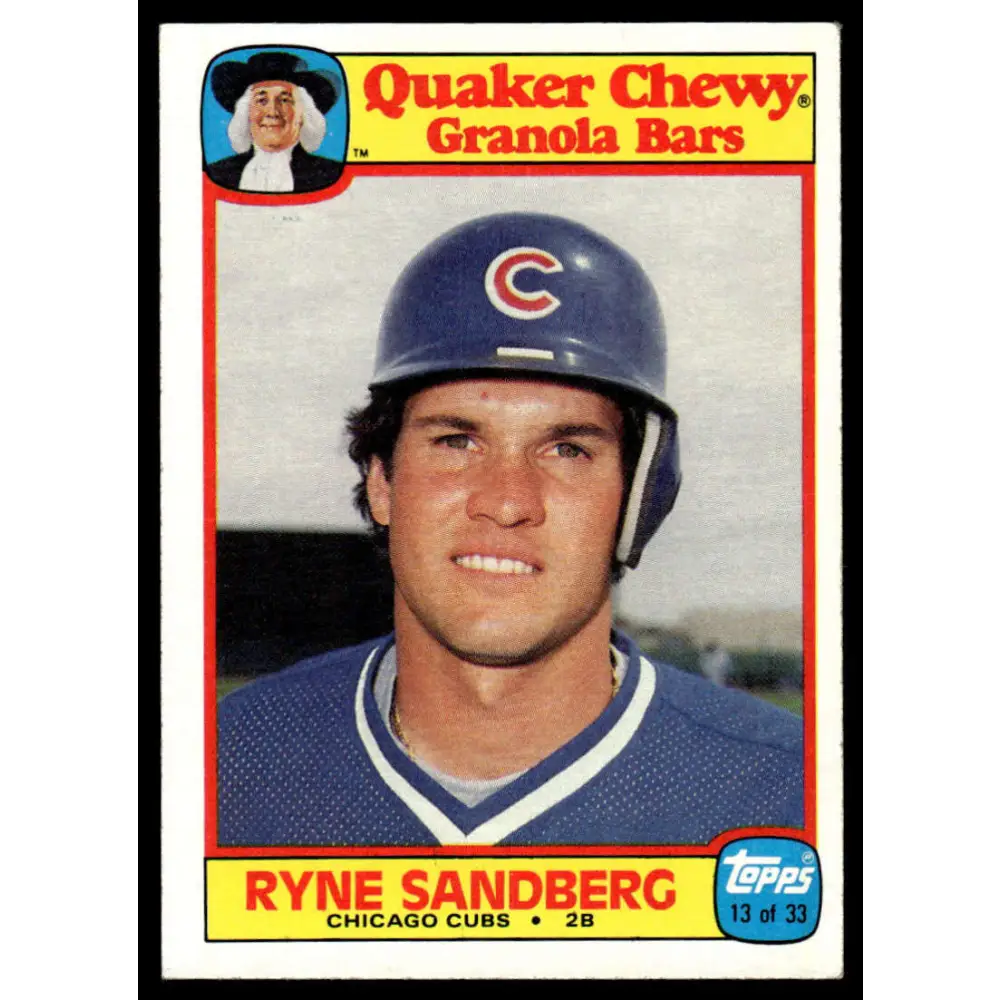 1986 Topps Quaker Granola #13 Ryne Sandberg EX Chicago Cubs Baseball Card Image 1