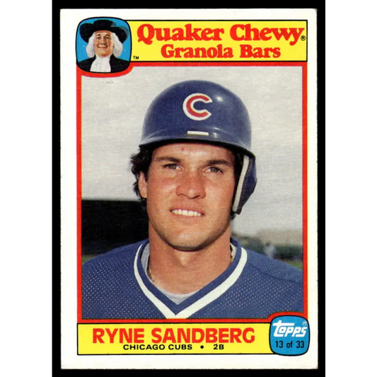 1986 Topps Quaker Granola #13 Ryne Sandberg EX Chicago Cubs Baseball Card Image 1