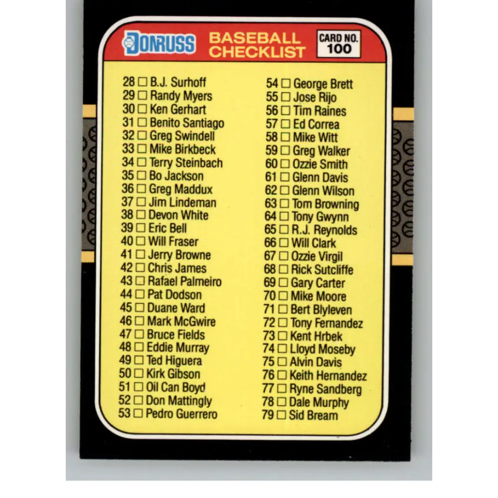 1987 Donruss #100 Checklist 28-133 EX Excellent Baseball Card  Image 1