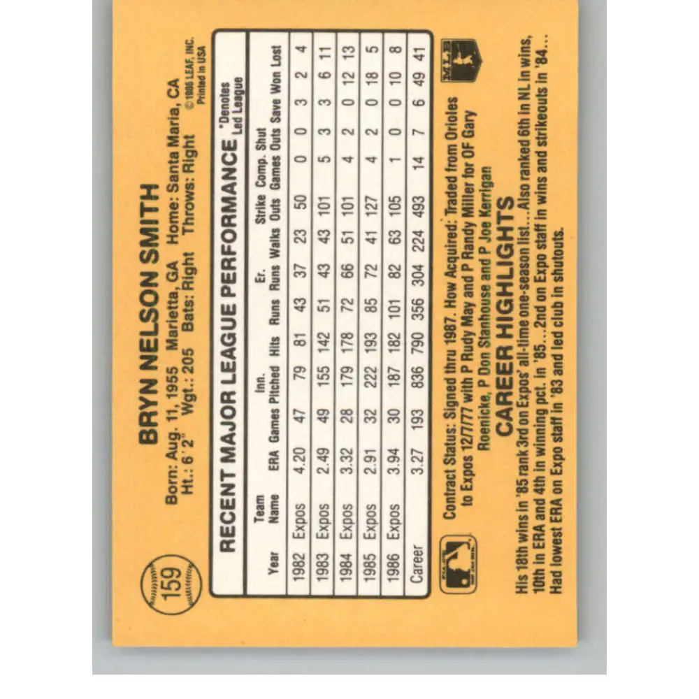 1987 Donruss #159 Bryn Smith EX Excellent Montreal Expos Baseball Card  Image 2