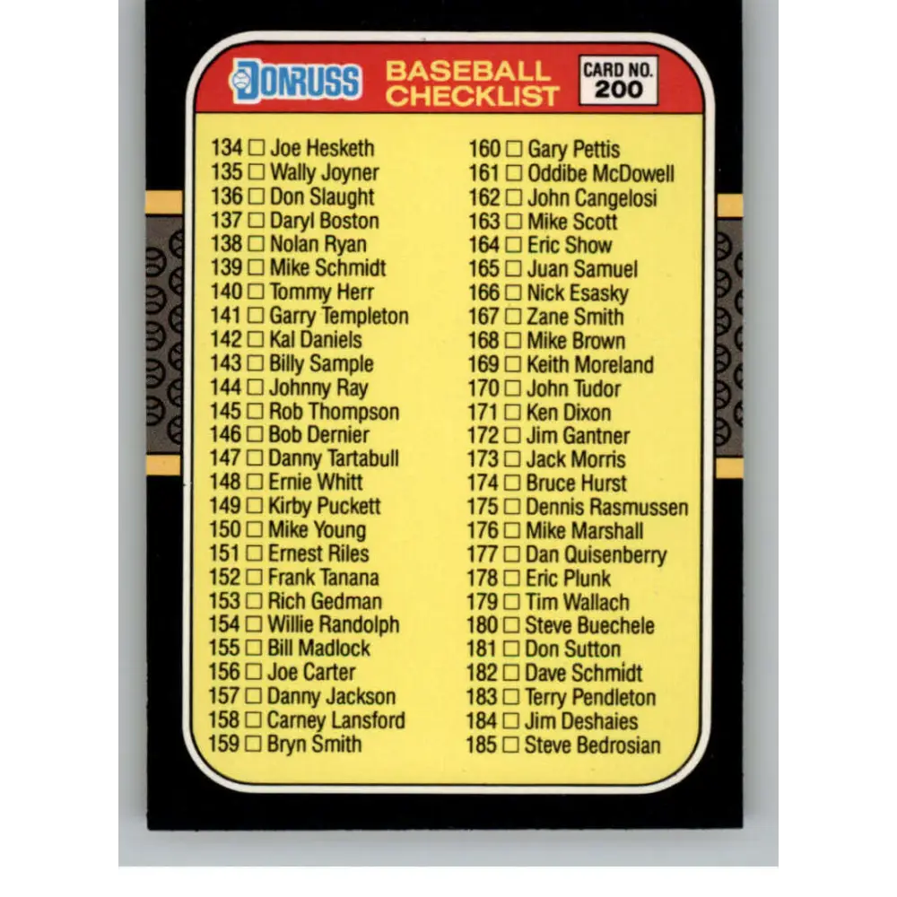 1987 Donruss #200 Checklist 134-239 EX Excellent Baseball Card  Image 1