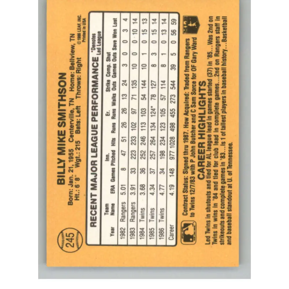 1987 Donruss #245 Mike Smithson EX Excellent Minnesota Twins Baseball Card  Image 2