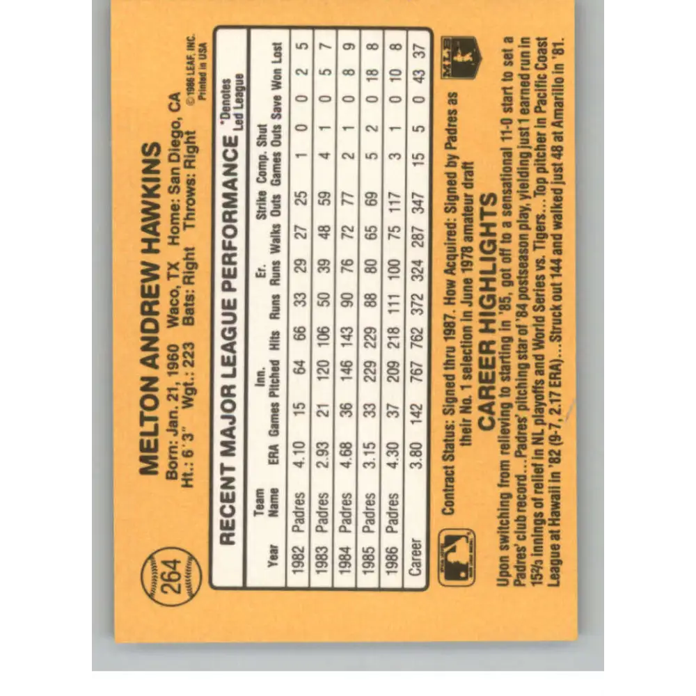 1987 Donruss #264 Andy Hawkins EX Excellent San Diego Padres Baseball Card  Image 2