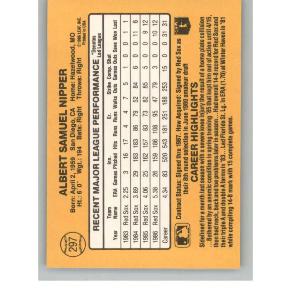 1987 Donruss #297 Al Nipper EX Excellent Boston Red Sox Baseball Card  Image 2