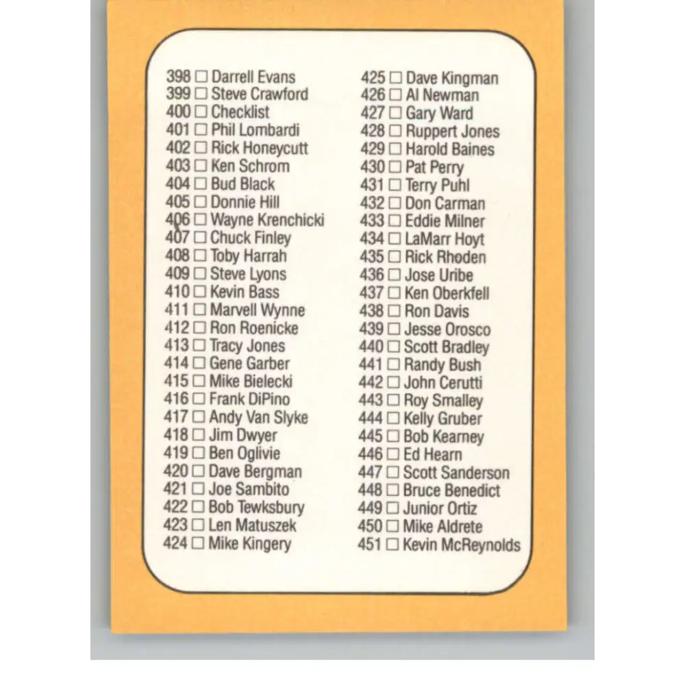 1987 Donruss #400 Checklist 346-451 EX Excellent Baseball Card  Image 2