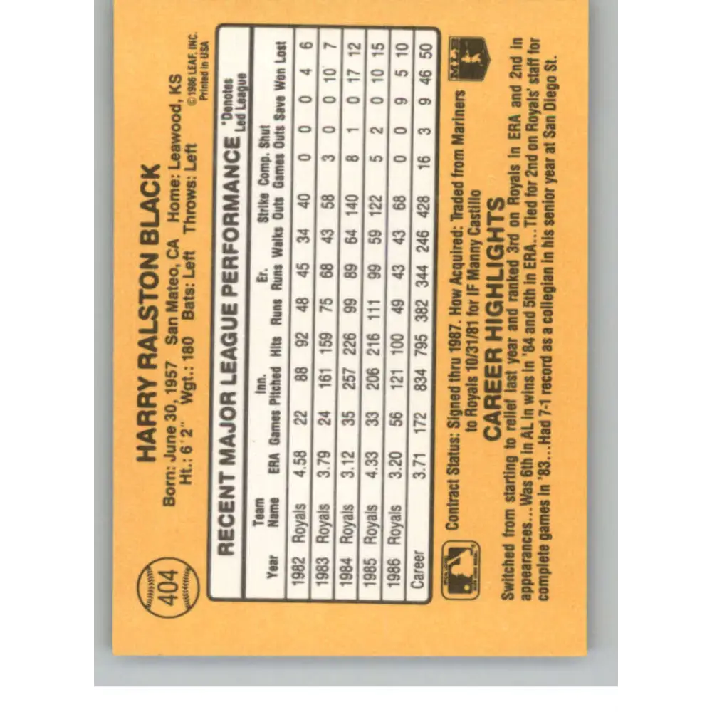 1987 Donruss #404 Bud Black EX Excellent Kansas City Royals Baseball Card  Image 2