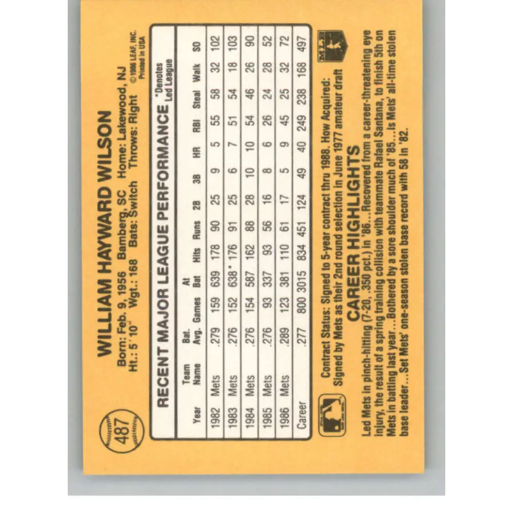 1987 Donruss #487 Mookie Wilson EX Excellent New York Mets Baseball Card  Image 2