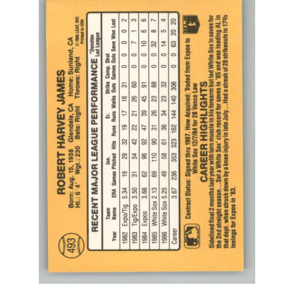 1987 Donruss #493 Bob James EX Excellent Chicago White Sox Baseball Card  Image 2