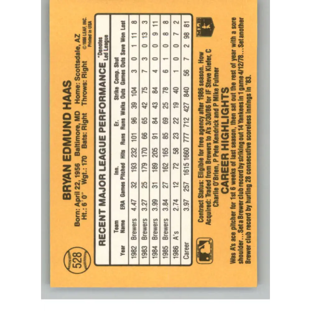 1987 Donruss #528 Moose Haas EX Excellent Oakland Athletics Baseball Card  Image 2