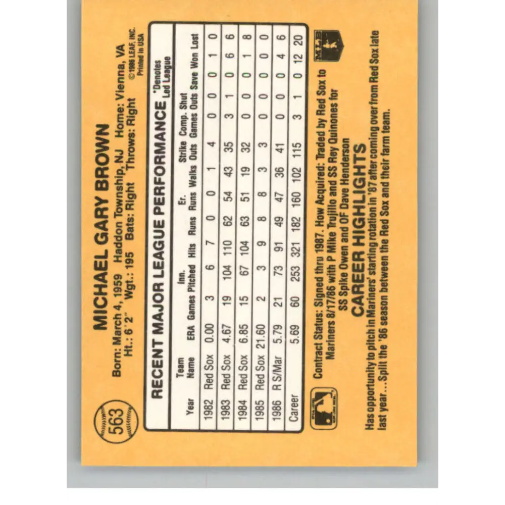 1987 Donruss #563 Mike Brown EX Excellent Seattle Mariners Baseball Card  Image 2