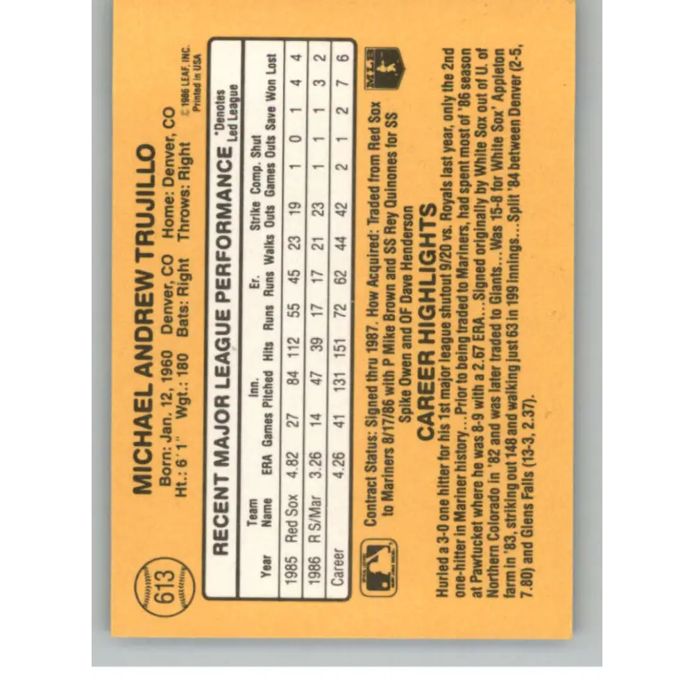 1987 Donruss #613 Mike Trujillo EX Excellent Seattle Mariners Baseball Card  Image 2