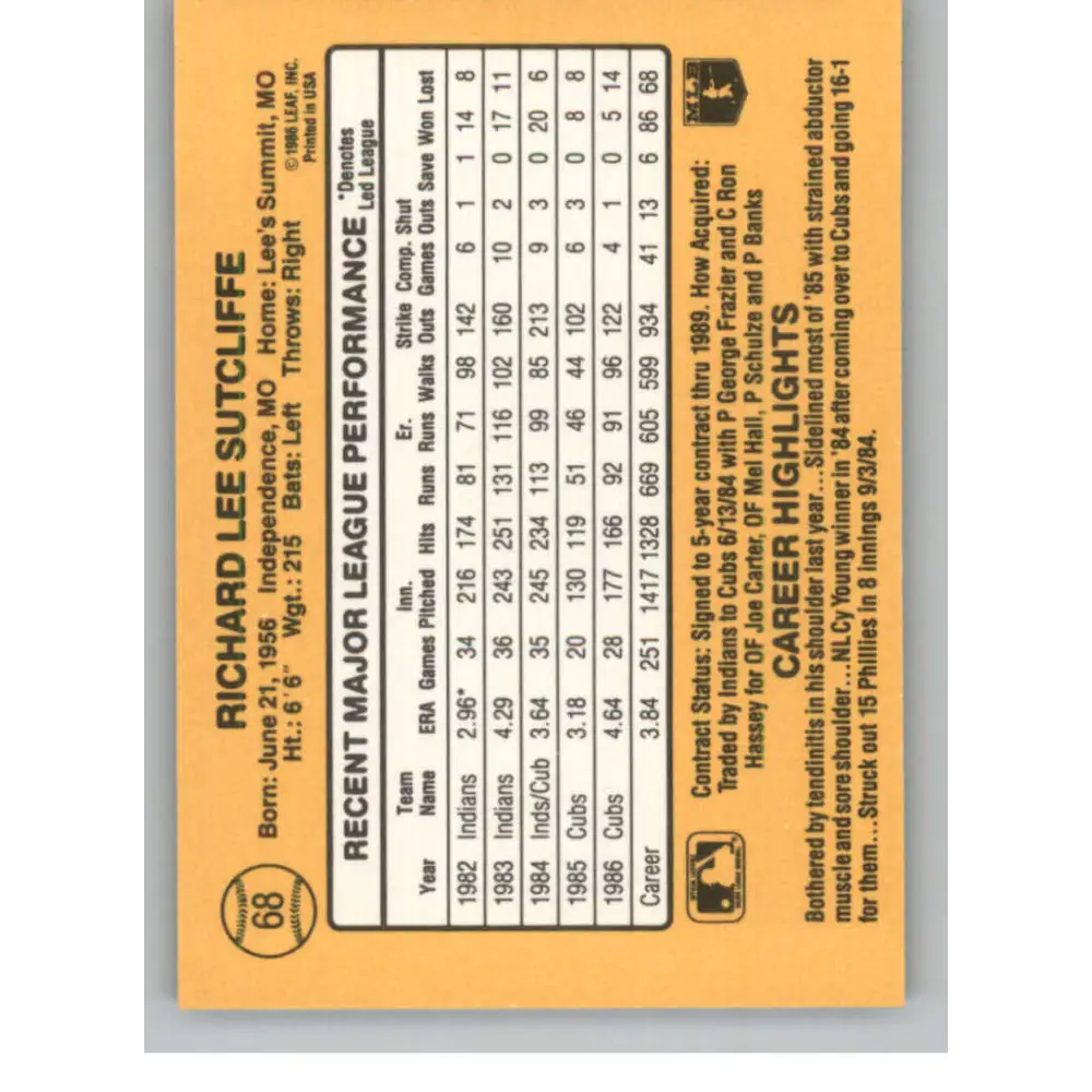 1987 Donruss #68 Rick Sutcliffe EX Excellent Chicago Cubs Baseball Card  Image 2