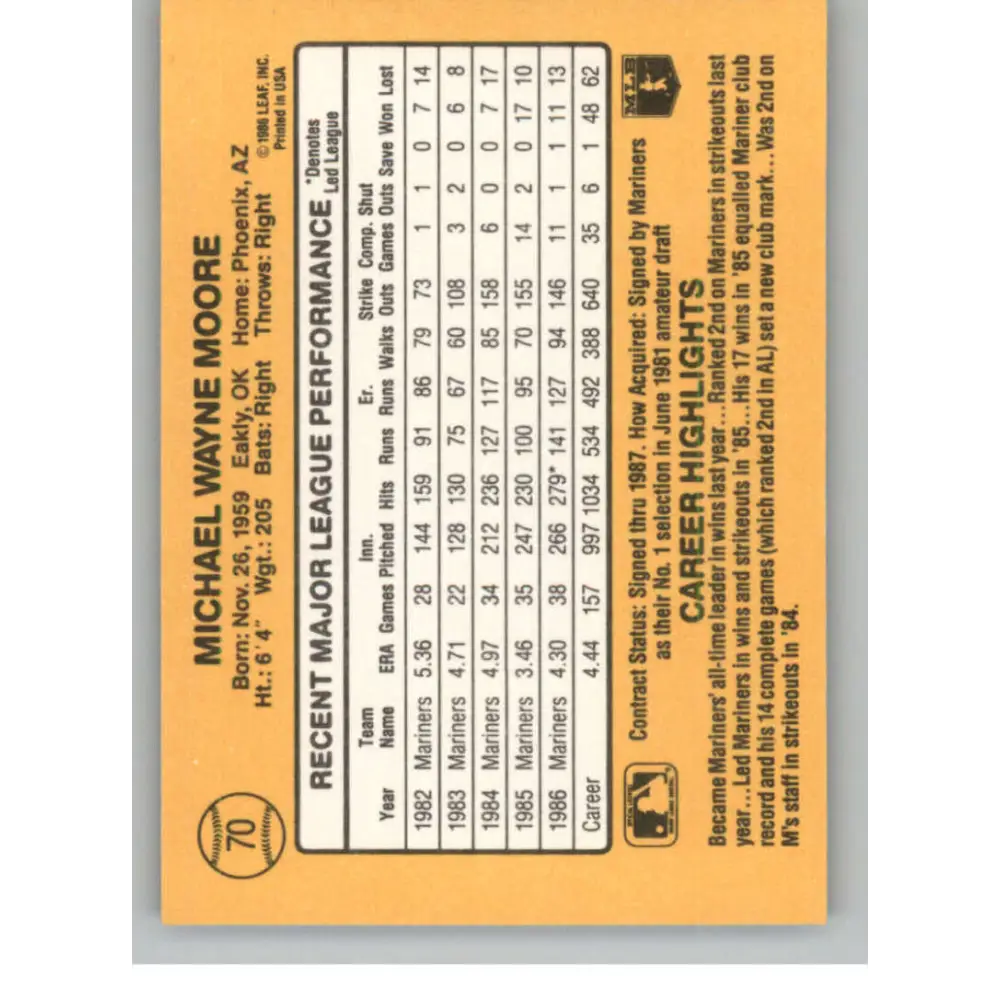 1987 Donruss #70 Mike Moore EX Excellent Seattle Mariners Baseball Card  Image 2
