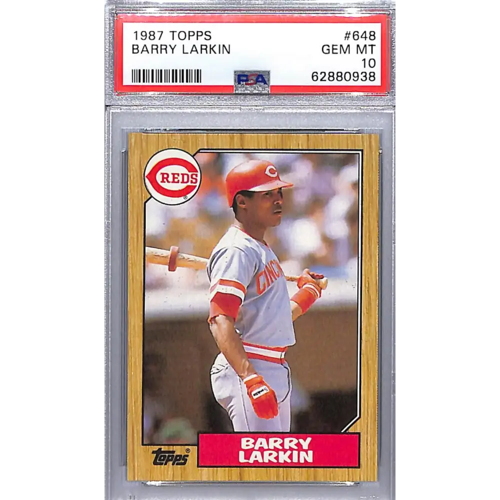 1987 Topps #648 Barry Larkin PSA 10 GEM MINT RC Rookie Cincinnati Reds Baseball Card Image 1