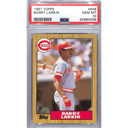 1987 Topps #648 Barry Larkin PSA 10 GEM MINT RC Rookie Cincinnati Reds Baseball Card Image 1