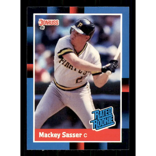 1988 Donruss #28 Mackey Sasser EX RC Rookie Pittsburgh Pirates Baseball Card Image 1