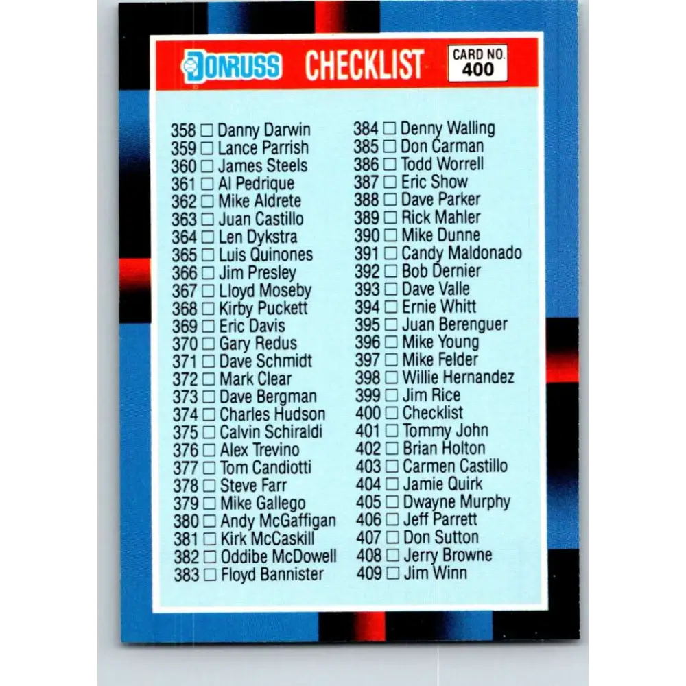 1988 Donruss #400a Checklist 358-467 EX Baseball Card Image 1