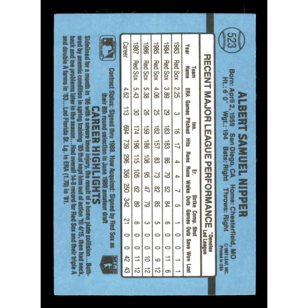 1988 Donruss #523 Al Nipper EX Boston Red Sox Baseball Card Image 2