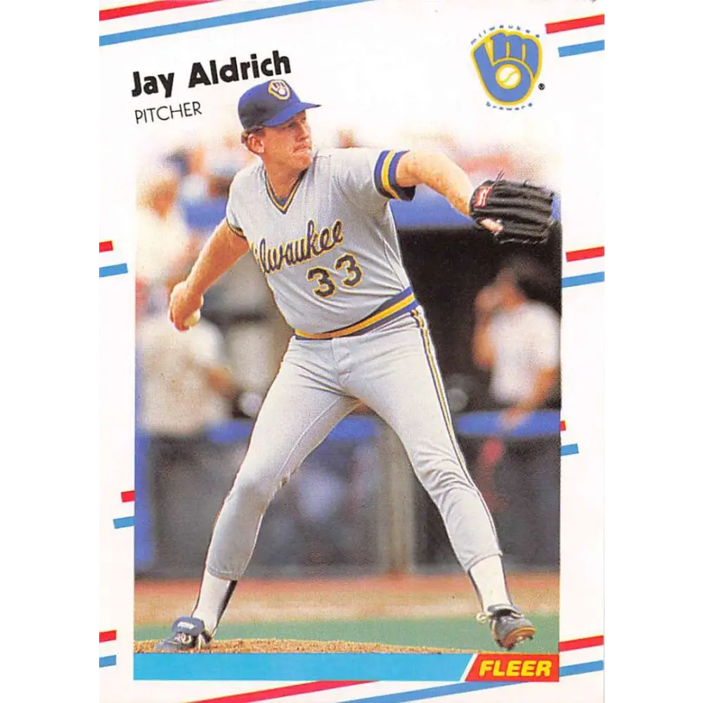 1988 Fleer #155 Jay Aldrich EX Excellent RC Rookie Milwaukee Brewers Baseball Card  Image 1