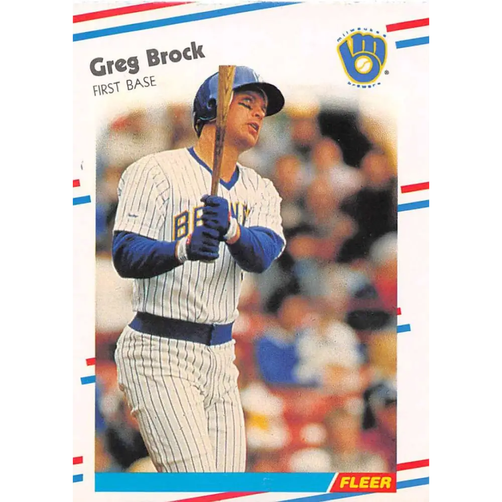 1988 Fleer #158 Greg Brock EX Excellent Milwaukee Brewers Baseball Card  Image 1