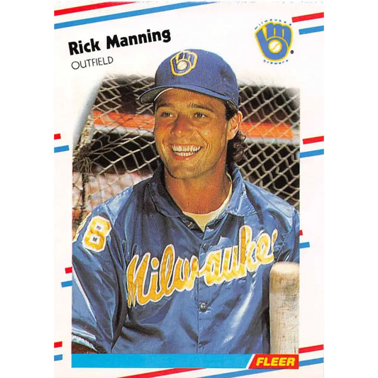 1988 Fleer #168 Rick Manning EX Excellent Milwaukee Brewers Baseball Card  Image 1