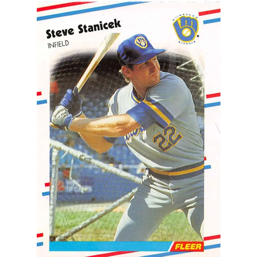 1988 Fleer #174 Steve Stanicek EX Excellent Milwaukee Brewers Baseball Card  Image 1