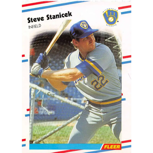 1988 Fleer #174 Steve Stanicek EX Excellent Milwaukee Brewers Baseball Card  Image 1