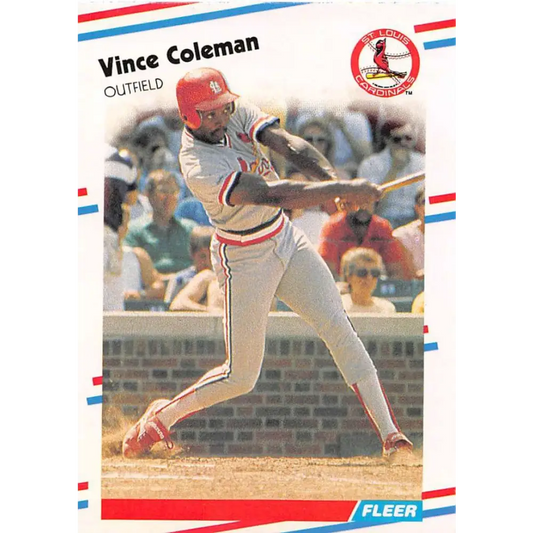 1988 Fleer #27 Vince Coleman EX Excellent St. Louis Cardinals Baseball Card  Image 1