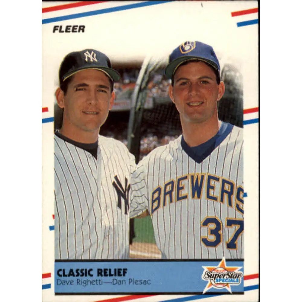 1988 Fleer #625 Dave Righetti/Dan Plesac EX Excellent New York Yankees/Milwaukee Brewers Baseball Card  Image 1