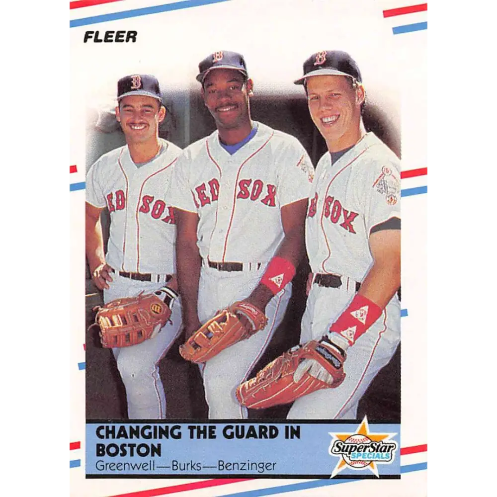 1988 Fleer #630 Mike Greenwell/Ellis Burks/Todd Benzinger EX Excellent Boston Red Sox Baseball Card  Image 1