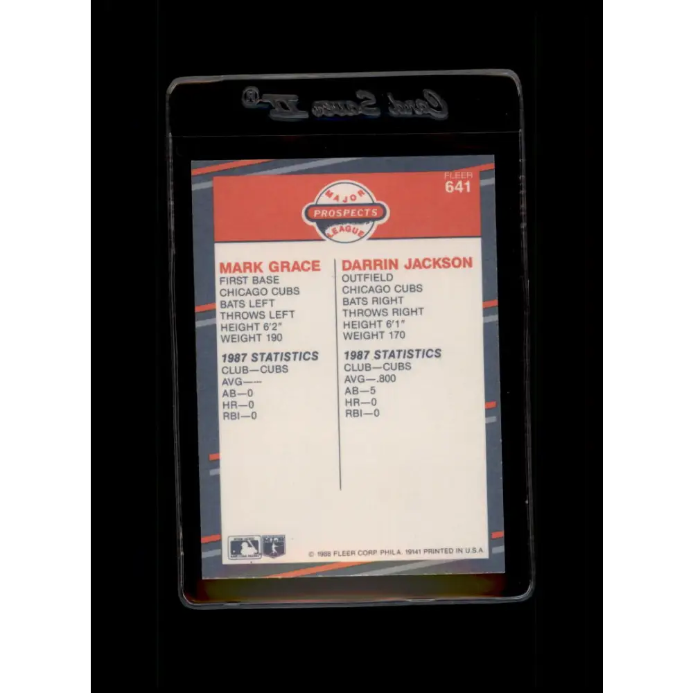 1988 Fleer #641 Mark Grace/Darrin Jackson EX Excellent RC Rookie Chicago Cubs Baseball Card  Image 2