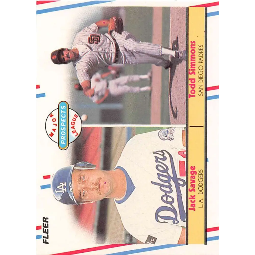 1988 Fleer #650 Jack Savage/Todd Simmons EX Excellent RC Rookie Los Angeles Dodgers/San Diego Padres Baseball Card  Image 1