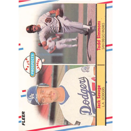 1988 Fleer #650 Jack Savage/Todd Simmons EX Excellent RC Rookie Los Angeles Dodgers/San Diego Padres Baseball Card  Image 1