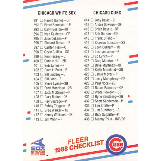 1988 Fleer #658 Checklist 5: White Sox/Cubs Astros/Rangers EX Excellent Chicago White Sox/Chicago Cubs/Houston Astros/Texas Rangers Baseball Card  Image 1