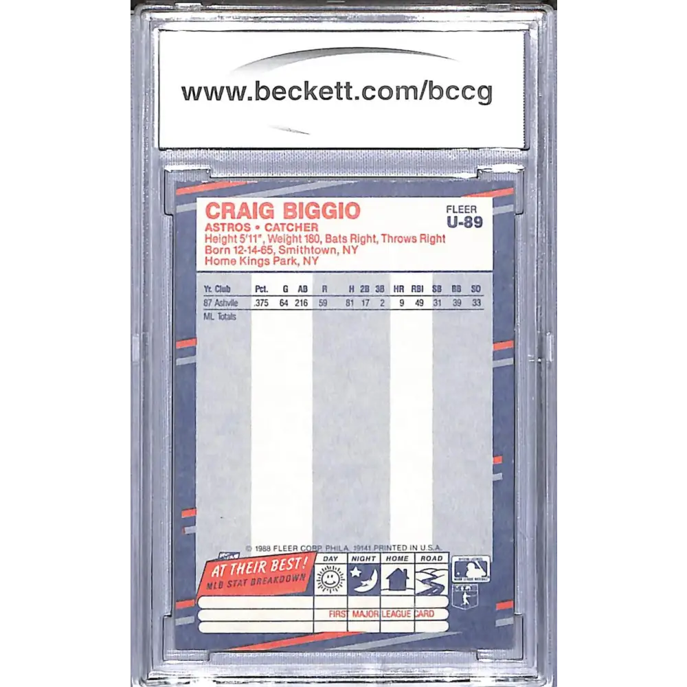 1988 Fleer Update Glossy #U-89 Craig Biggio BCCG 10 Mint or Better Houston Astros  Image 2