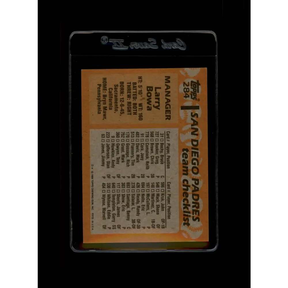 1988 Topps #284 Larry Bowa NM-MT San Diego Padres Baseball Card  Image 2