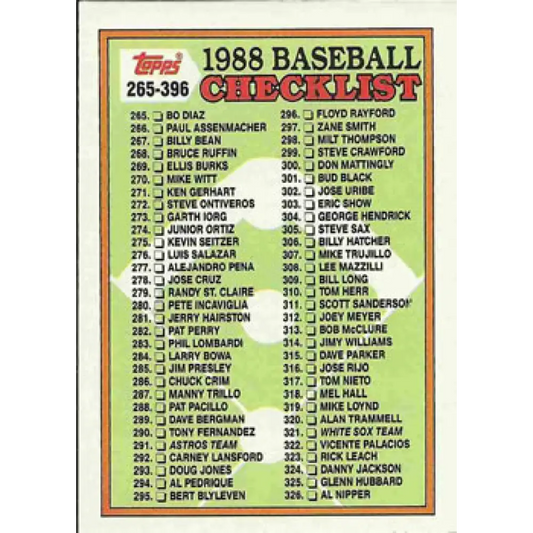 1988 Topps #373 Checklist 265-396 NM-MT Checklist Baseball Card  Image 1