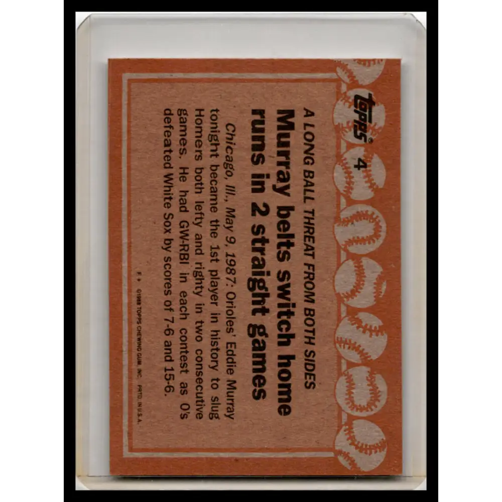 1988 Topps #4a Eddie Murray EX Baseball Card Image 2