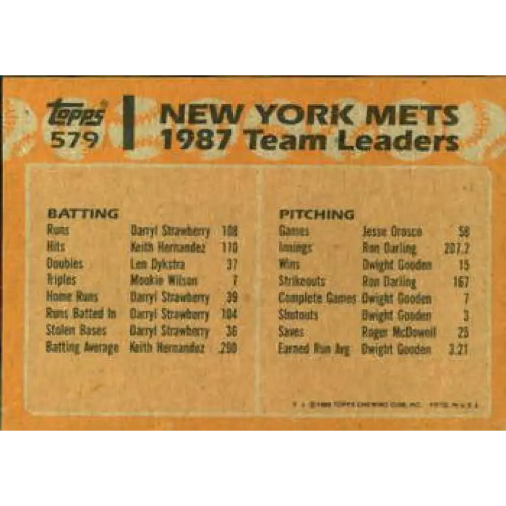 1988 Topps #579 Gary Carter/Kevin McReynolds NM-MT New York Mets Baseball Card  Image 2