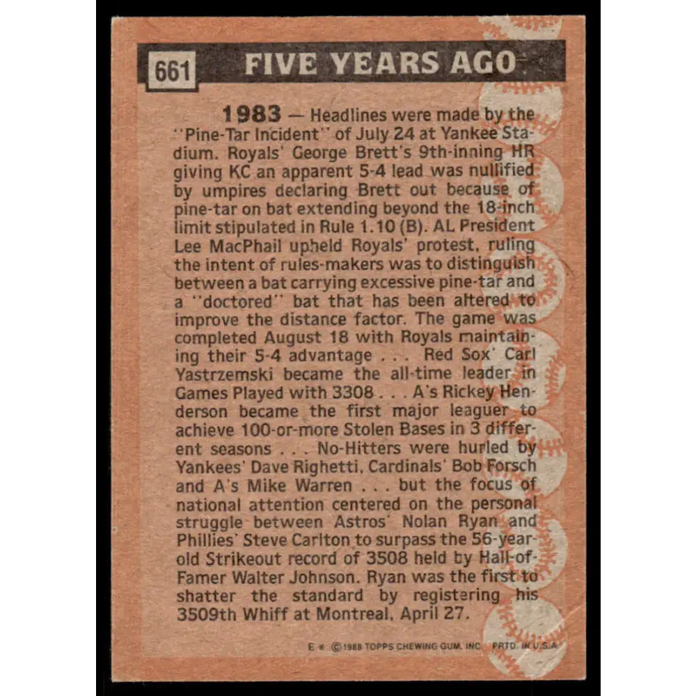1988 Topps #661 Nolan Ryan EX/NM Houston Astros Baseball Card Image 2