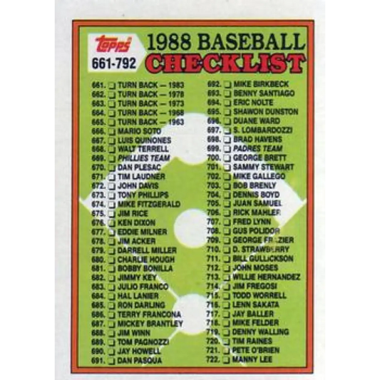 1988 Topps #776 Checklist 661-792 NM-MT Baseball Card  Image 1