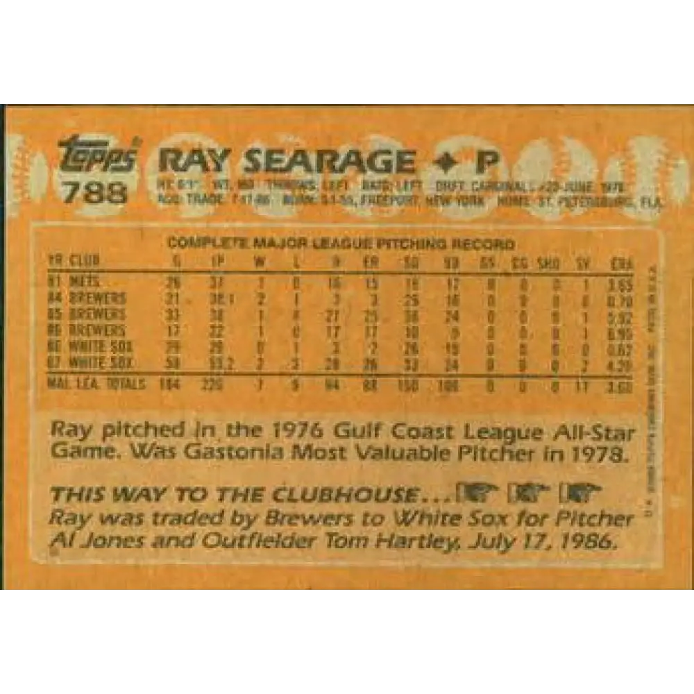 1988 Topps #788 Ray Searage NM-MT Chicago White Sox Baseball Card  Image 2
