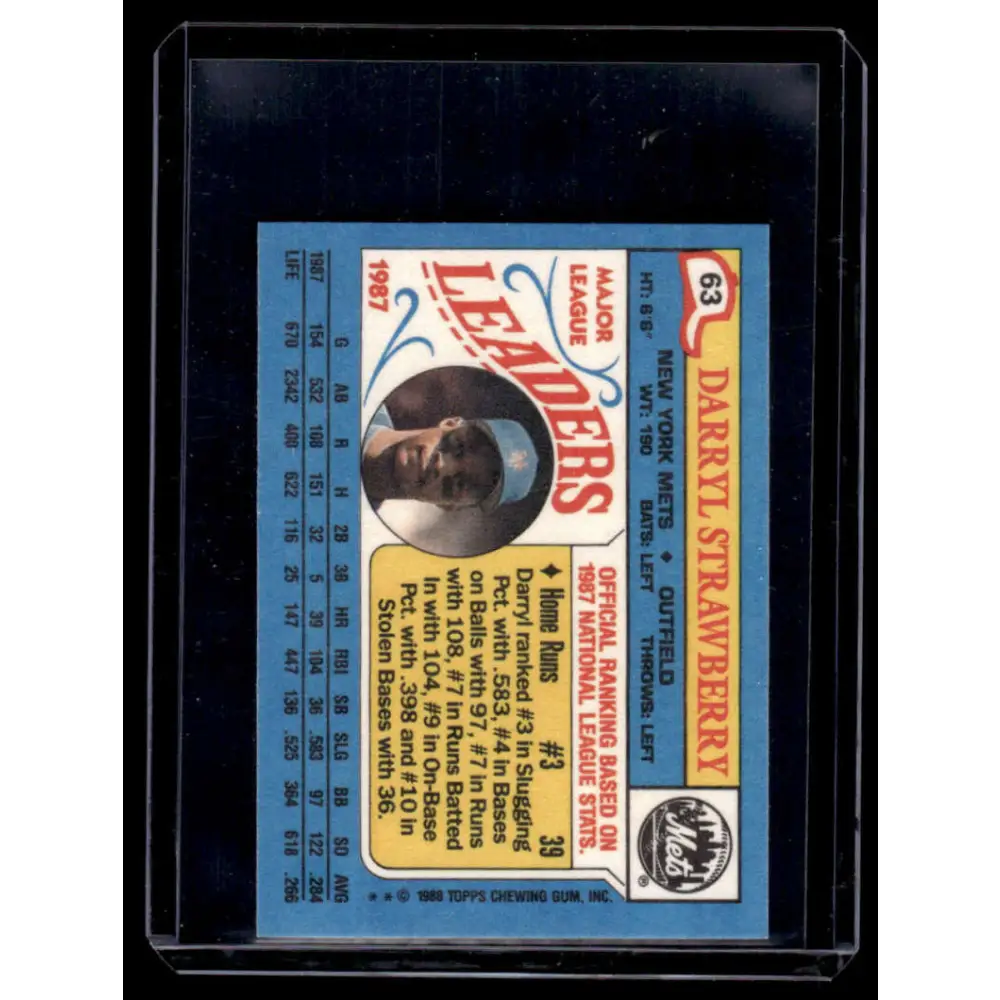 1988 Topps Major League Leaders Minis #63 Darryl Strawberry New York Mets NM-MT Image 2