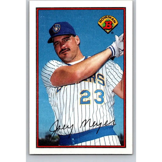 1989 Bowman #138 Joey Meyer NM-MT Milwaukee Brewers Baseball Card Image 1