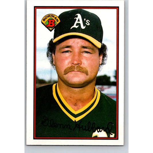 1989 Bowman #199 Glenn Hubbard NM-MT Oakland Athletics Baseball Card Image 1