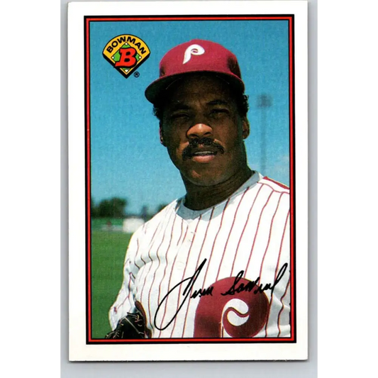 1989 Bowman #405 Juan Samuel NM-MT Philadelphia Phillies Baseball Card Image 1
