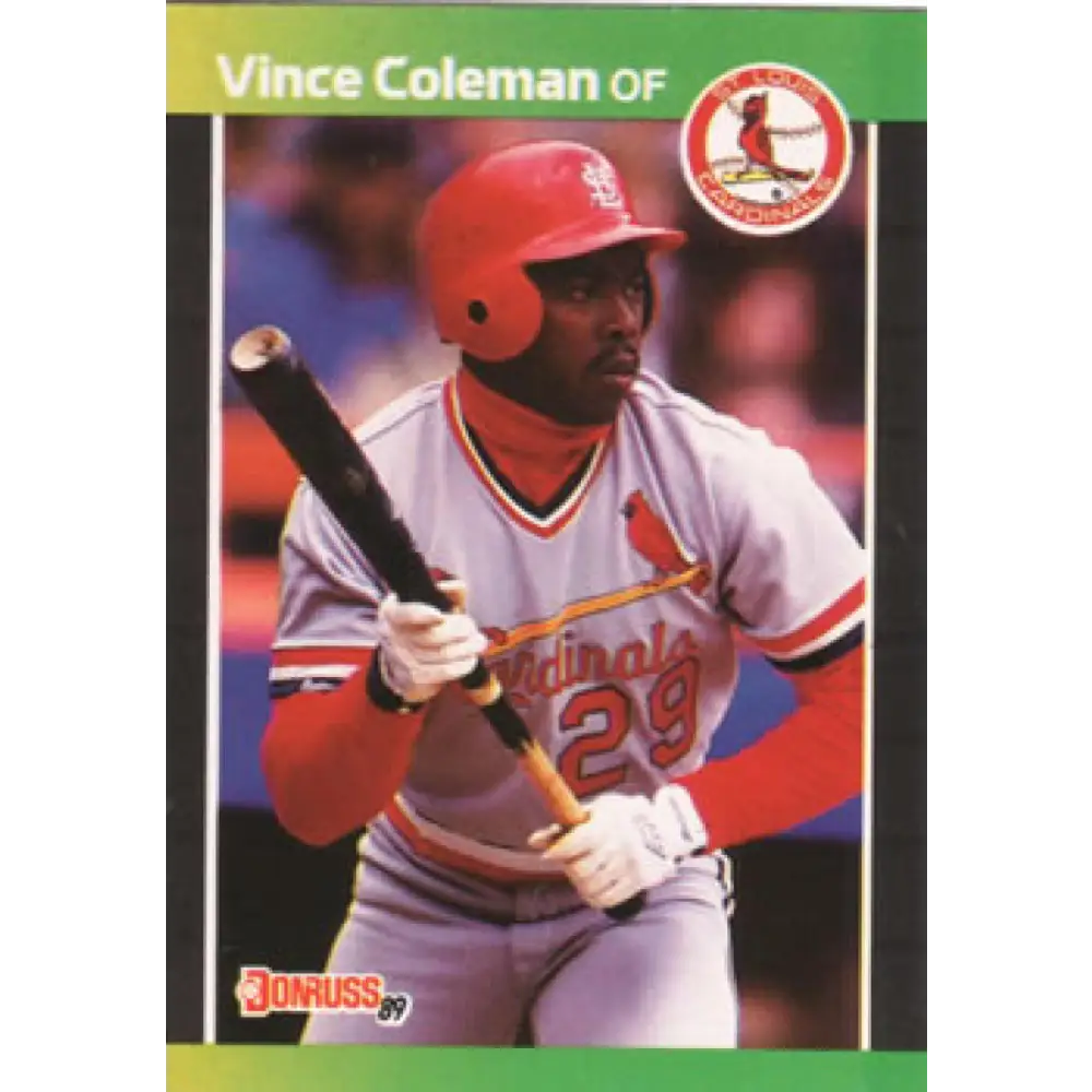1989 Donruss #181 Vince Coleman NM-MT St. Louis Cardinals Baseball Card Image 1